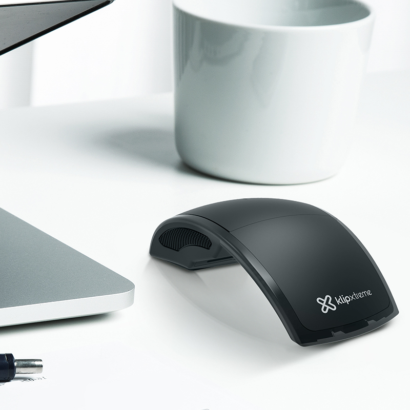 Mouse inalámbrico plegable de tres botones Klip Xtreme Lightflex KMW-375BK, Ergonómico, Negro
