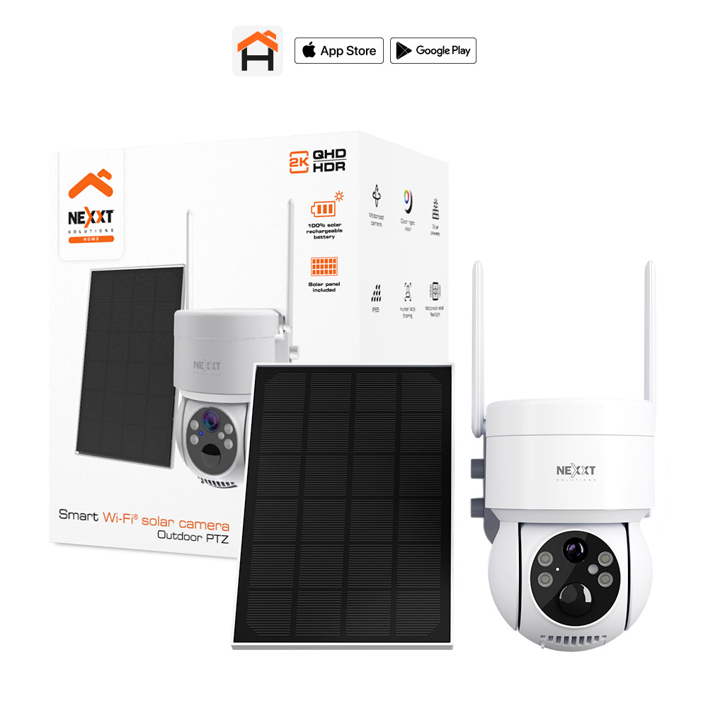 Nexxt Home Camara exterior PTZ 2K con panel solar