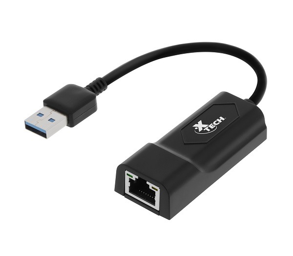 Adaptador USB 3.0 a RJ-45, 1 Gbps, Plug & Play, 17 cm, Xtech XTC-376 - Negro
