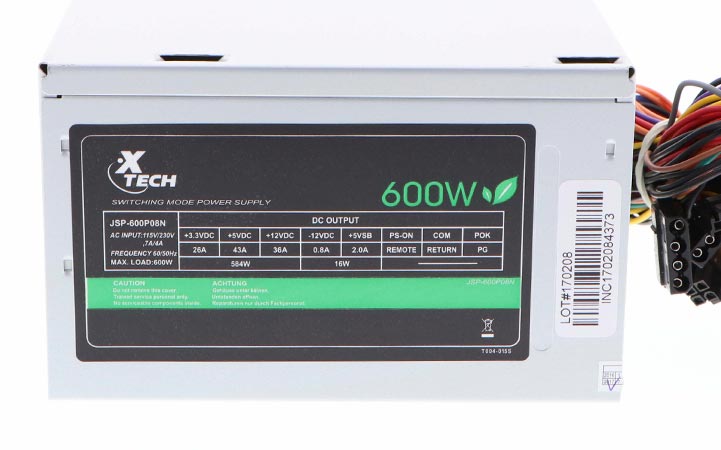 Xtech Power Supply Internal 600 Watt (20+4Pin) W/2 Sata