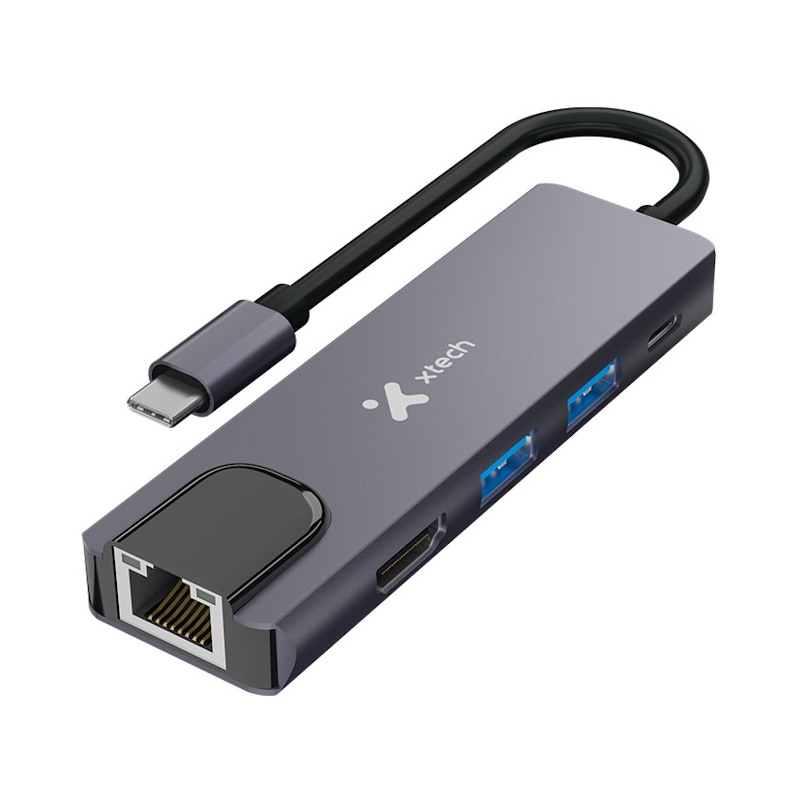 Xtech 5 in 1 USB-C Hub HDMI Ethernet 2 USB PD XTC-572