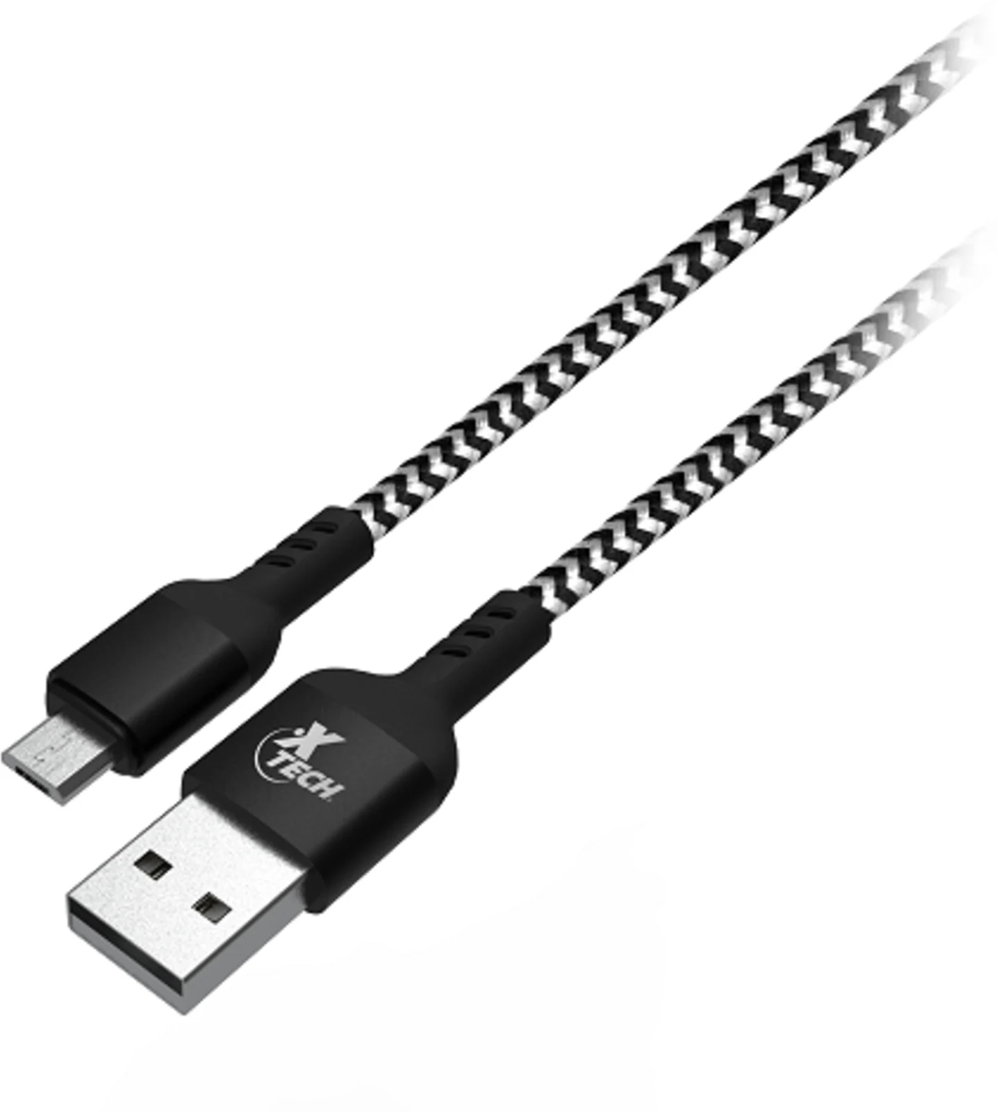 Cable Xtech de USB-A a micro-USB (1.8 Metros, Trenzado, Negro/Blanco)